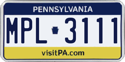 PA license plate MPL3111