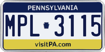 PA license plate MPL3115