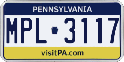 PA license plate MPL3117