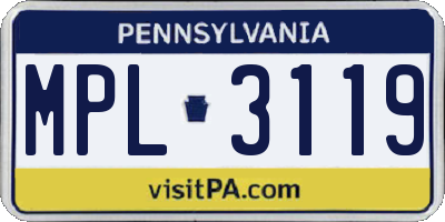 PA license plate MPL3119