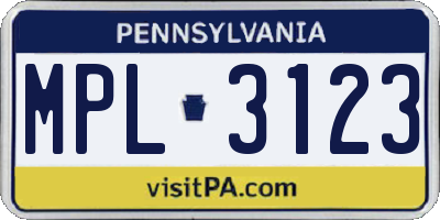 PA license plate MPL3123