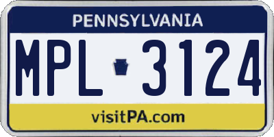 PA license plate MPL3124