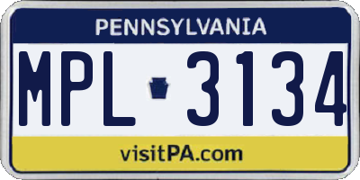 PA license plate MPL3134