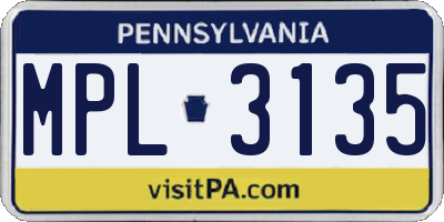 PA license plate MPL3135
