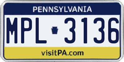 PA license plate MPL3136