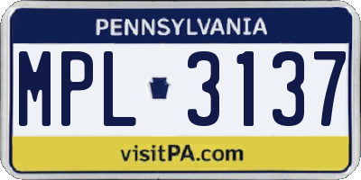 PA license plate MPL3137