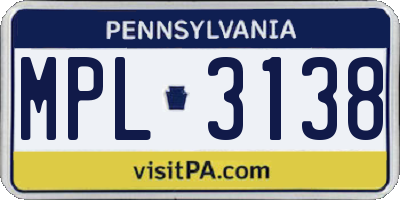 PA license plate MPL3138