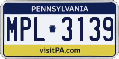 PA license plate MPL3139