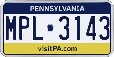PA license plate MPL3143