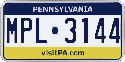 PA license plate MPL3144