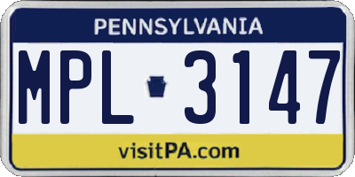 PA license plate MPL3147