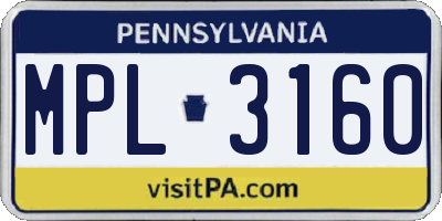 PA license plate MPL3160