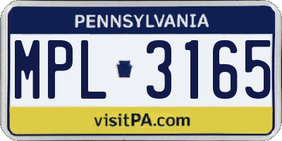 PA license plate MPL3165