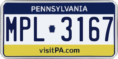 PA license plate MPL3167