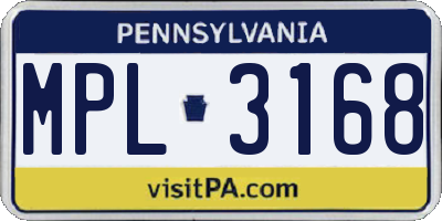 PA license plate MPL3168