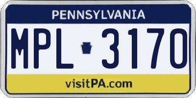 PA license plate MPL3170