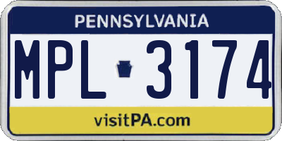 PA license plate MPL3174