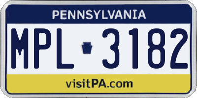 PA license plate MPL3182