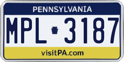 PA license plate MPL3187