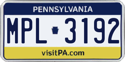 PA license plate MPL3192