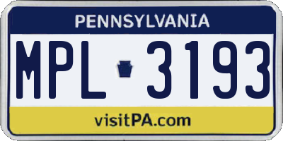 PA license plate MPL3193