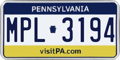 PA license plate MPL3194