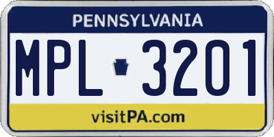 PA license plate MPL3201