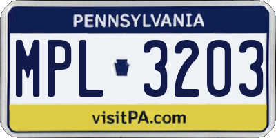 PA license plate MPL3203