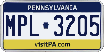 PA license plate MPL3205