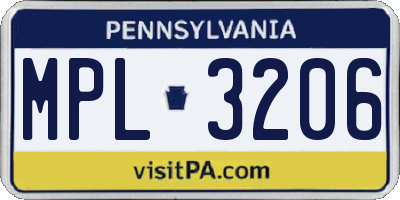 PA license plate MPL3206