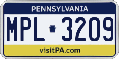 PA license plate MPL3209