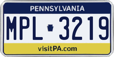 PA license plate MPL3219