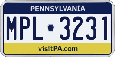 PA license plate MPL3231