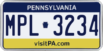 PA license plate MPL3234
