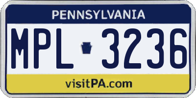 PA license plate MPL3236