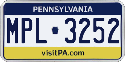 PA license plate MPL3252