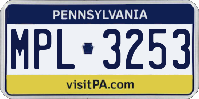PA license plate MPL3253