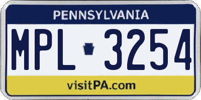 PA license plate MPL3254