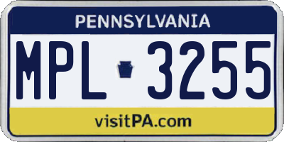 PA license plate MPL3255