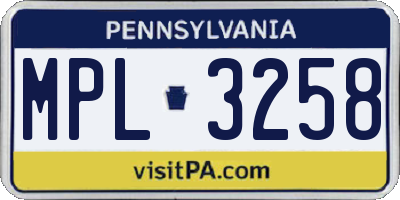 PA license plate MPL3258
