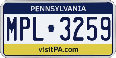 PA license plate MPL3259