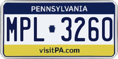 PA license plate MPL3260