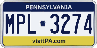 PA license plate MPL3274