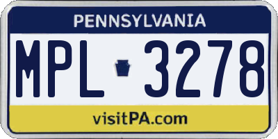 PA license plate MPL3278