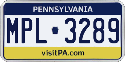 PA license plate MPL3289