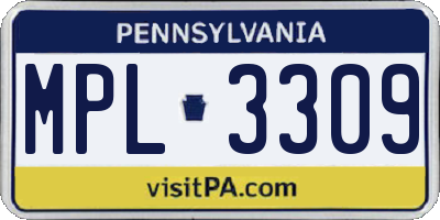 PA license plate MPL3309