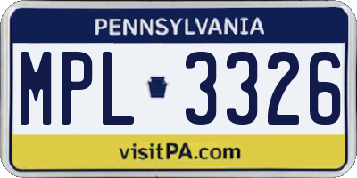 PA license plate MPL3326