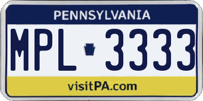 PA license plate MPL3333