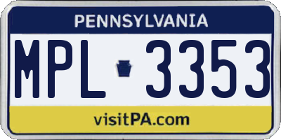 PA license plate MPL3353