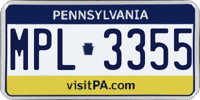 PA license plate MPL3355